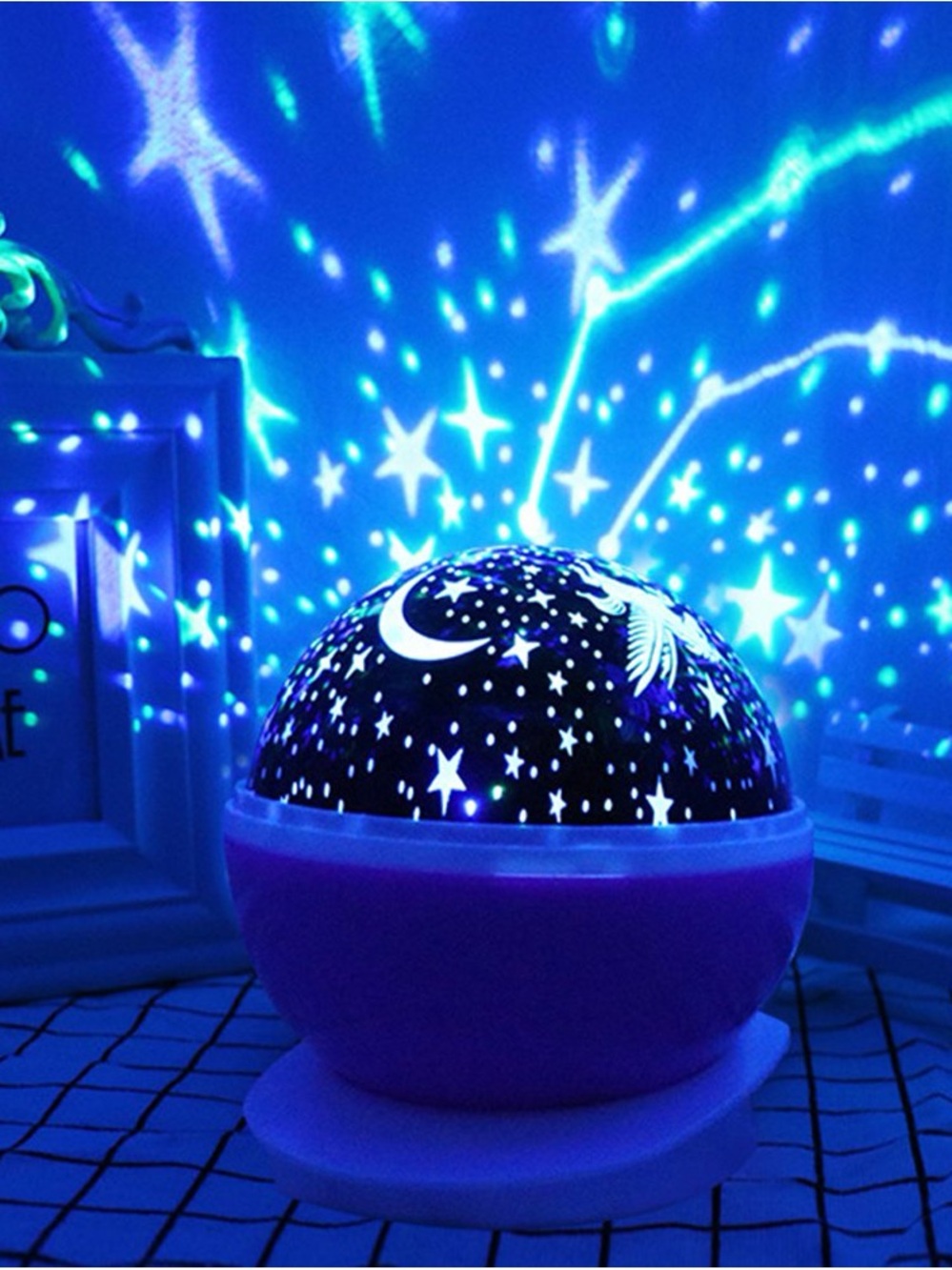318 Starry Sky Night Light Projector LED Night Lamp Blue Base White Black